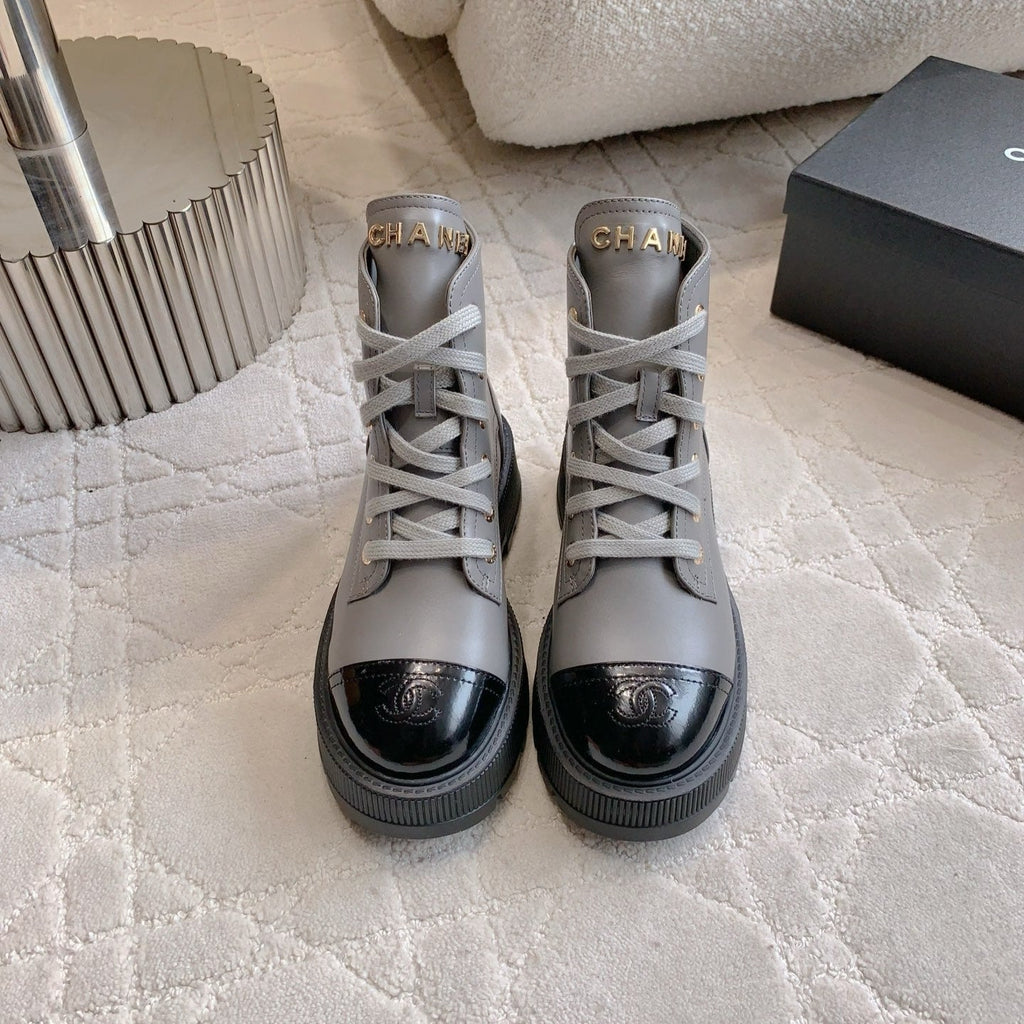 CC 24 Combat Boots 50mm Grey Black Calfskin & Sheepskin 404288