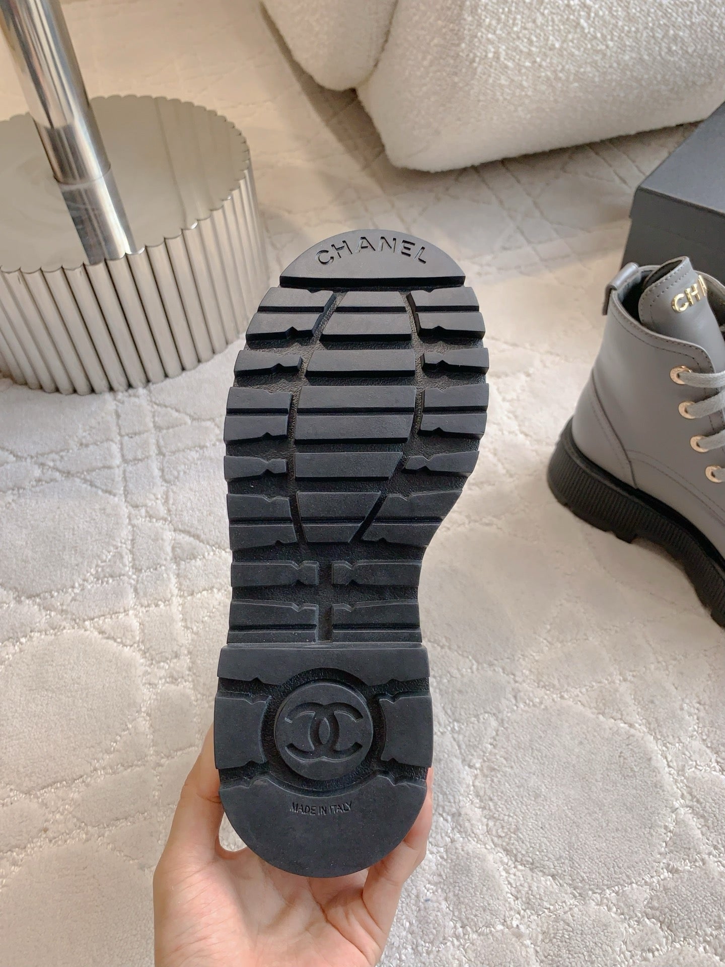 CC 24 Combat Boots 50mm Grey Black Calfskin & Sheepskin 404288