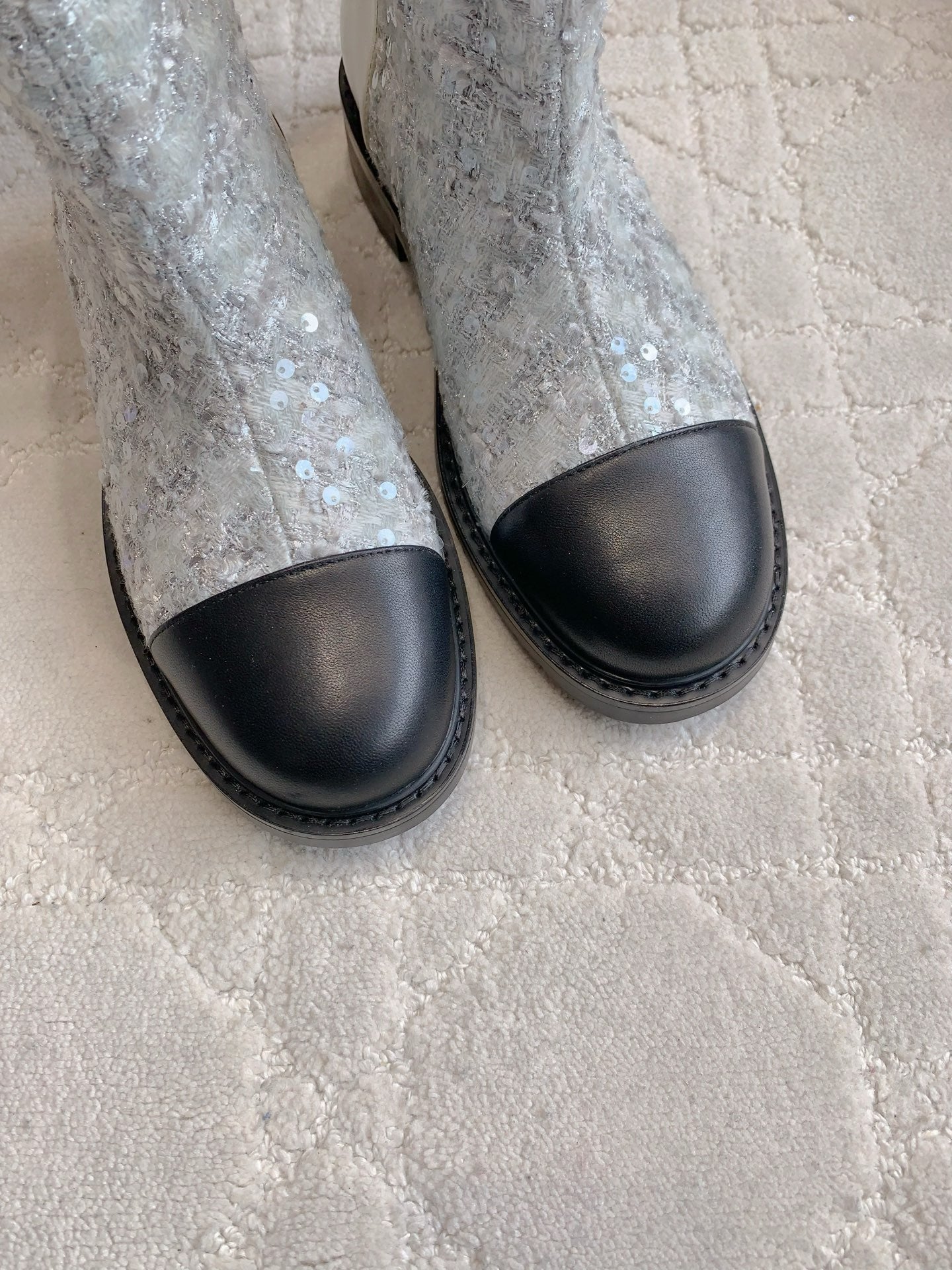 CC Ankle Boot 30mm Slight Beige Cowhide Sliver Glitter 464578