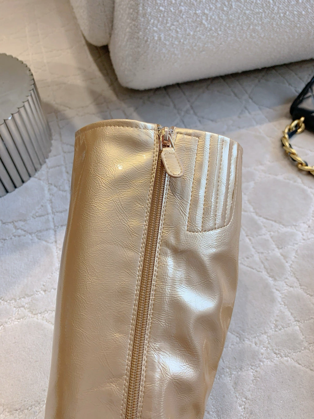 CC 25 Heeled Long Boot Light Gold mix Black Patent Leather 516681