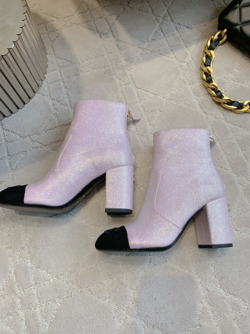 CC 25 Short Boot Pink Black Fabric Sheepskin 516639