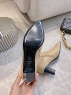 CC 25 Chunky High-heeled Ankle Boots Beige Calfskin 516659