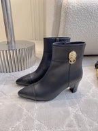 CC 25 Chunky High-heeled Ankle Boots Black Gold Calfskin 516660