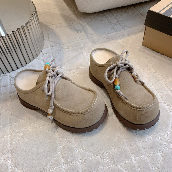 UGG Yupoo Loafers Khaki Wool Suede Mule Fleece Lining 516911