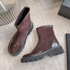 CC New Platform Ankle Boots Dark Burgundy Suede Glossy Sheepskin