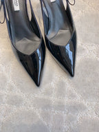 Prada 26s Open-Back High Heels Black Patent Leather 615386