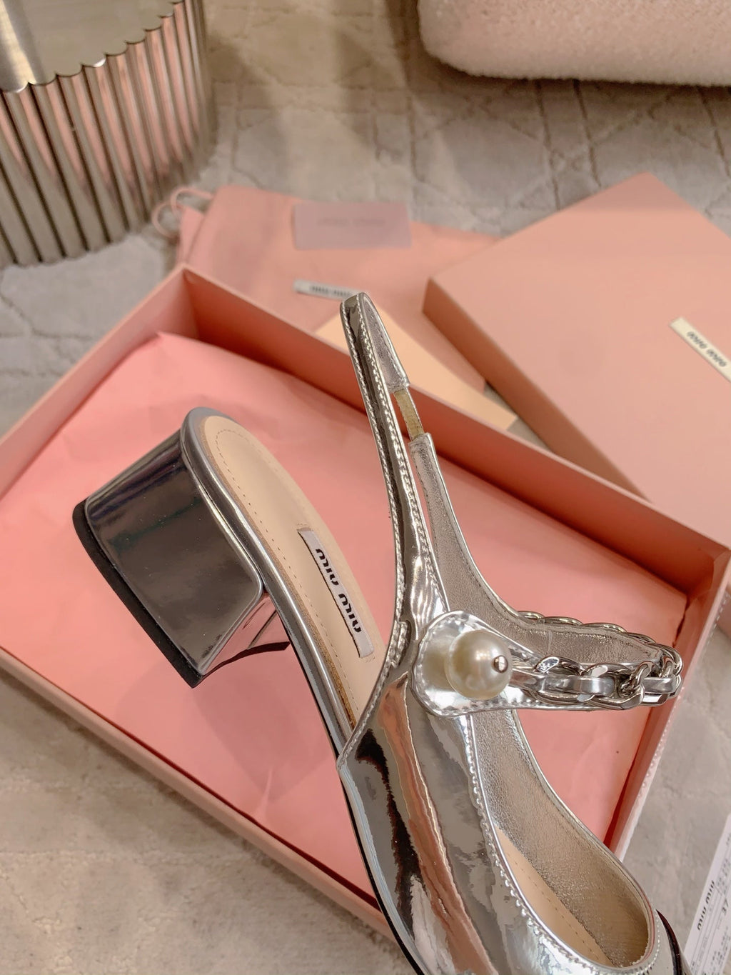 Miu Bicolor Cap-Toe Slingback 4cm Black Sliver Patent Leather 724259