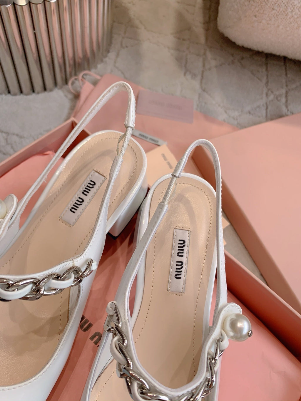 Miu Bicolor Cap-Toe Slingback 4cm Black White Patent Leather