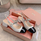 Miu Bicolor Cap-Toe Slingback 4cm Black White Patent Leather