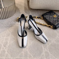 CC FW26 Square Cap Toe Slingback 8.5cm Black White Patent Leather 723690