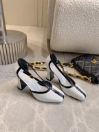 CC FW26 Square Cap Toe Slingback 8.5cm Black White Patent Leather 723690