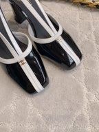 CC FW26 Square Cap Toe Slingback 8.5cm White Black Patent Leather 723686