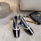 CC FW26 Square Cap Toe Slingback 8.5cm White Black Patent Leather 723686