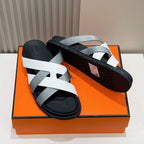 HM Men's Kazimir Slide Grey White Calfskin 562768