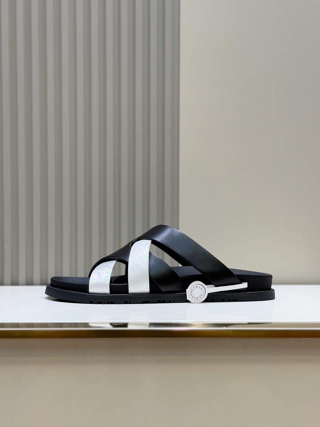 HM Men's Kazimir Slide Black Silver Calfskin 562771