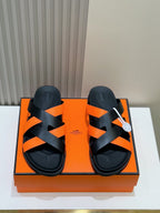 HM Men's Kazimir Slide Black Orange Calfskin 562774