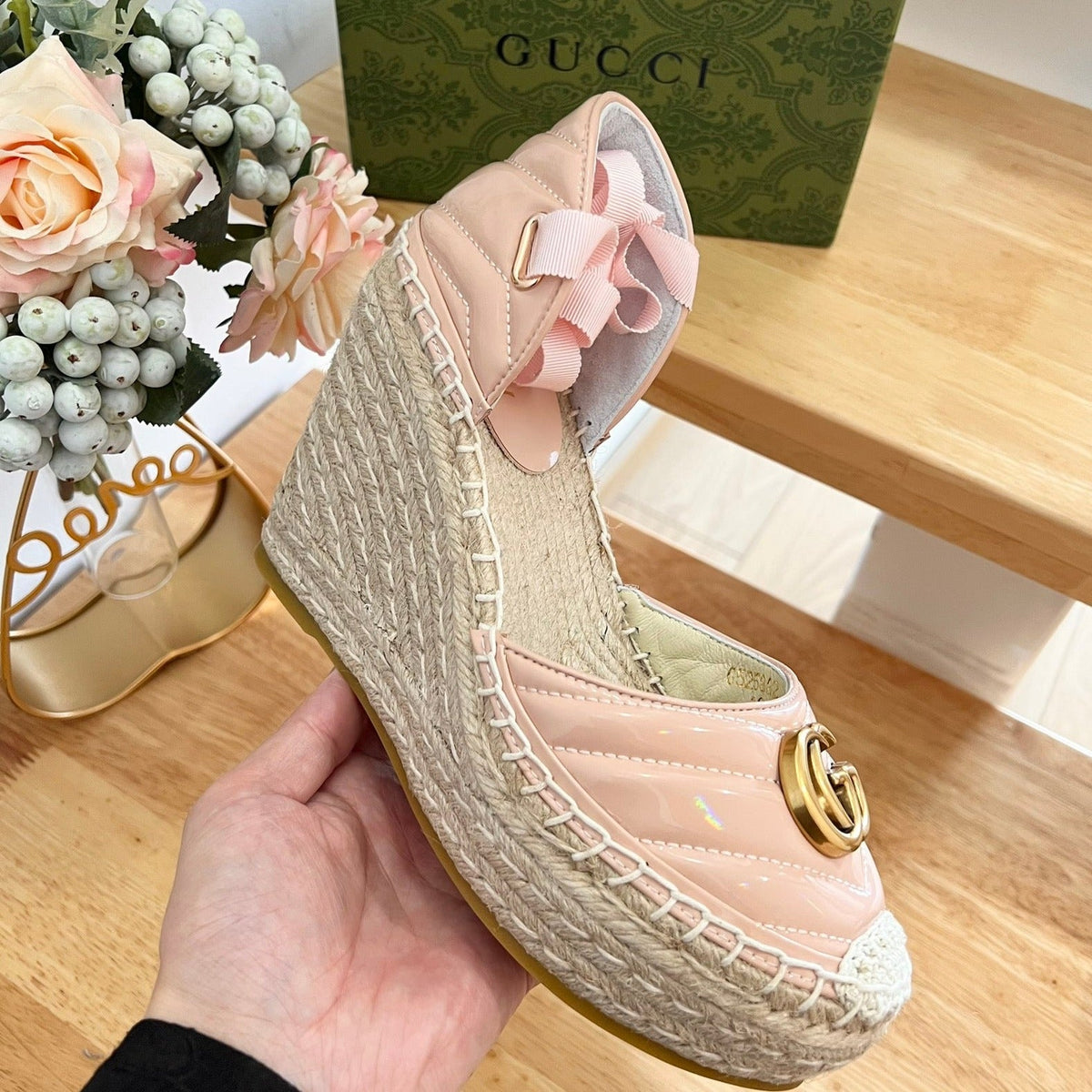 GG  Crochet platform Espadrilles Blush Pink