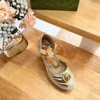 GG  Crochet platform Espadrilles Rose Tan Leather