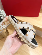 Rockstud Crisscross Espadrilles 20mm Sandal Wedges Ivory
