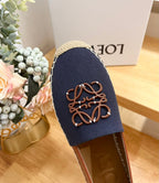 Loew Anagram Espadrille Denim Brown Leather and Canvas