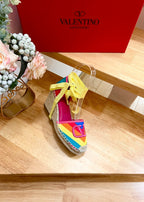 GARAVANI PRINTED COLORFUL CANVAS HIGH SANDAL 95 MM WITH EMBROIDERED LOGO