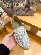 CD Granville Espadrille Grey Beige Oblique Jacquard Fabric And Calfskin