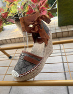 GG 26ss Platform Wedge Sandals 10cm Coffee Brown Straw Canvas 692210