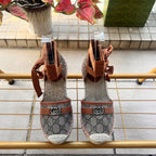 GG 26ss Platform Wedge Sandals 10cm Coffee Brown Straw Canvas 692210