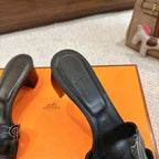 HM Oasis Sandals Black Embroidery Pattern Cowhide 544096