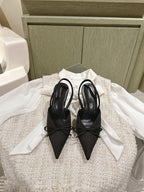 POINTED HIGH SLINGBLACK WITH BOW IN BLACK SILK