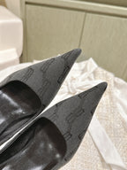POINTED HIGH PUMPS IN BLACK MONOGRAM JACQUARD FABRIC