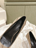 POINTED HIGH PUMPS IN BEIGE MONOGRAM JACQUARD FABRIC
