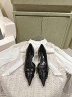 POINTED BB BLACK BUCKLE KITTEN HEEL PUMPS IN BLACK SMOOTH LAMBSKIN