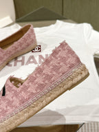 espadrilles pink tweed black patent calfskin