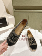 espadrilles black silver tweed black canvas