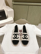 espadrilles white tweed black canvas