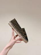 espadrilees black gold tweed canvas