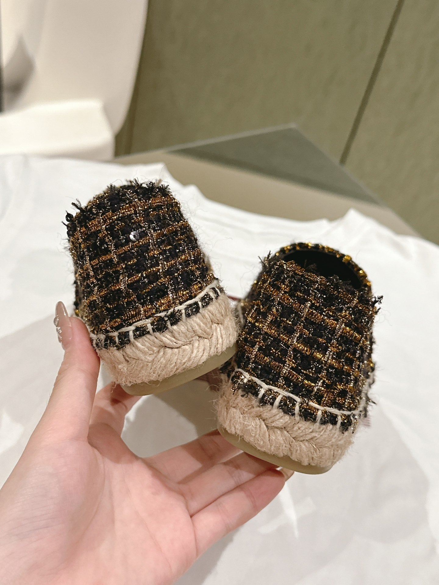 espadrilees black gold tweed canvas