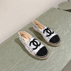 espadrilles white black tweed canvas