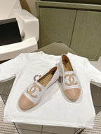 espadrilles grey tweed beige calfskin