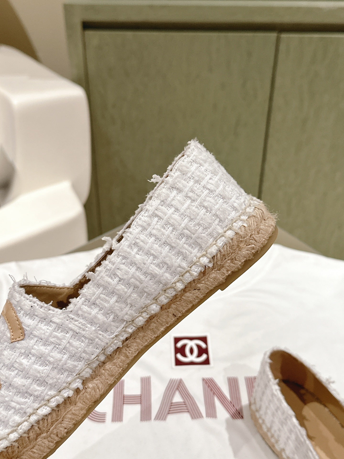 espadrilles grey tweed beige calfskin