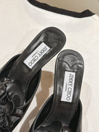 Jimmy Choo Amita Flowers Sandal 4.5cm Black Sheepskin 659644