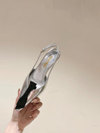Miu x Balanc Small Bow Buckle SlingBack 45mm Sliver Patent Leather 445866