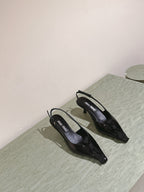Miu x Balanc Small Bow Buckle SlingBack 45mm Black Patent Leather 445867