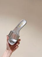 Miu x Balanc Studded Buckle Elegant Mules 45mm Sliver Patent Leather 445868