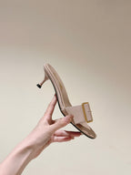 Miu x Balanc Studded Buckle Elegant Mules 45mm Beige Patent Leather 445869