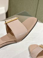Miu x Balanc Studded Buckle Elegant Mules 45mm Beige Patent Leather 445869