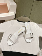 Miu x Balanc Studded Buckle Elegant Mules 45mm White Patent Leather 445871