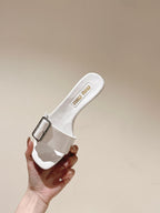 Miu x Balanc Studded Buckle Elegant Mules 45mm White Patent Leather 445871