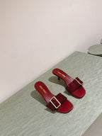 Miu x Balanc Studded Buckle Elegant Mules 45mm Burgundy Patent Leather